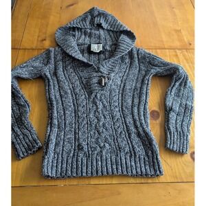 Y2K Old Navy Womens Gray Cable Knit Hooded Sweater Toggle Button Pullover Size M